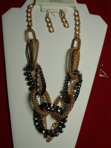 Golden Necklace Set w/ black tone necklace